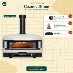 Gozney Dome pizza-oven met gratis Balance Peel pizzaschep, beschermhoes en ovendeur als actiepakket.