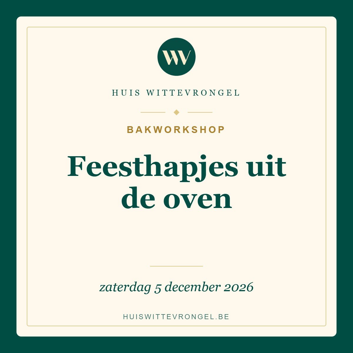 Bakworkshop Feesthapjes uit de oven op zaterdag 5 december 2026 bij Huis Wittevrongel Bakworkshop Feesthapjes uit de oven op zaterdag 5 december 2026 bij Huis Wittevrongel